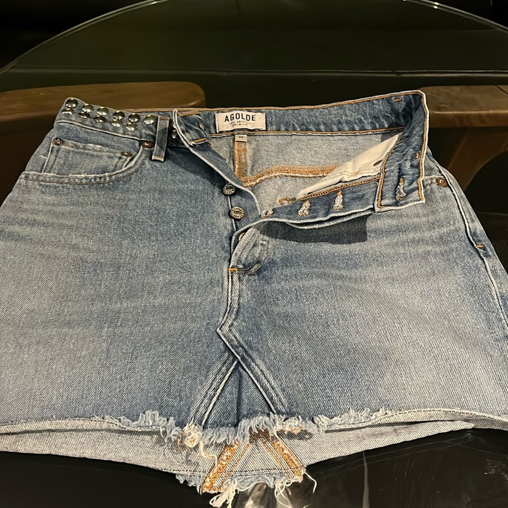 AGGOLD Studded button Down Mini Jean Skirt
